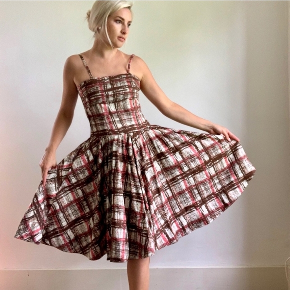 Anthropologie Elevenses spaghetti strap plaid dres - Picture 1 of 6
